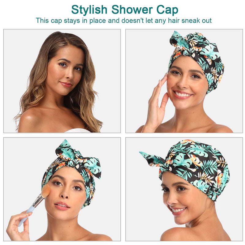 VVolf Shower Cap for Women Long Hair, Turban Shower Caps Reusable Waterproof Hair Caps for Shower Bath Jumbo Shower Cap for Braids Large Green - LeoForward Australia