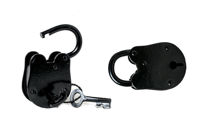  [AUSTRALIA] - RII Iron Lock and Keys/Old Fashion Lock and Key/Antique Iron Lock with Key/Cast Iron Lock - Old Trunk Lock (3.5 inch) 3.5 Inch