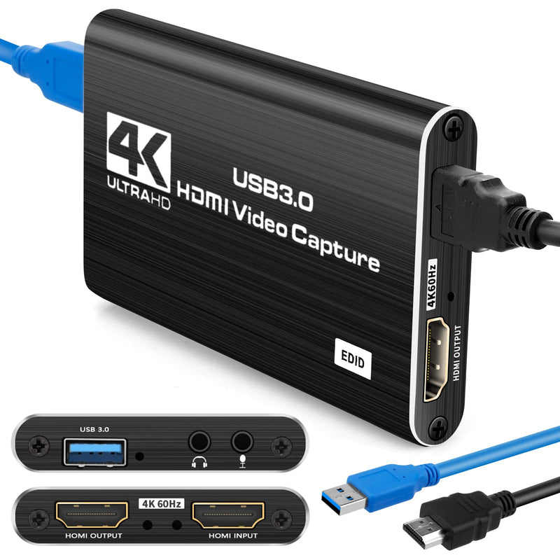  [AUSTRALIA] - 4K Capture Card, 1080p 60fps Video Game Capture Card HDMI USB3.0 with Mic Input Audio Output for Nintendo Switch Streaming Xbox One OBS PS4 PS5