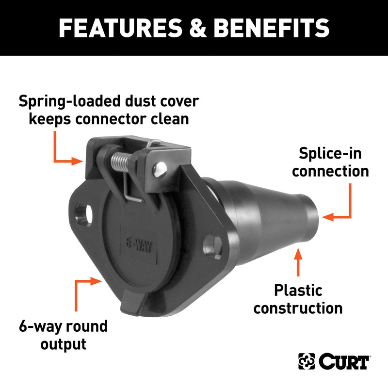  [AUSTRALIA] - CURT 58130 Vehicle-Side 6-Pin Round Trailer Wiring Harness Socket