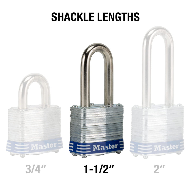  [AUSTRALIA] - Master Lock 3TRILF Outdoor Padlock with Key, 3 Pack Keyed-Alike 1-1/2" shackle 3 Pack, Keyed-Alike