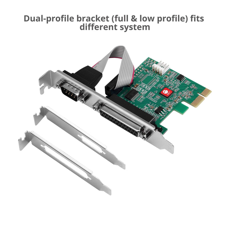  [AUSTRALIA] - SIIG Single Serial Port / RS-232 and Single Parallel Port PCIe Card Compatible with 16C550 UART (JJ-E20311-S1) Serial Port x1 & Parallel Port x1