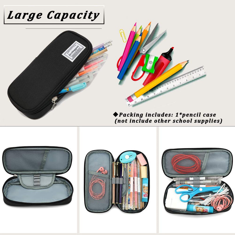  [AUSTRALIA] - Pencil Case, Big Capacity Pencil Pen Case Multi-Slot Pencil Bag Pouch Holder Box For Middle/High School Office College Adult Girl and Boy (Black) Black