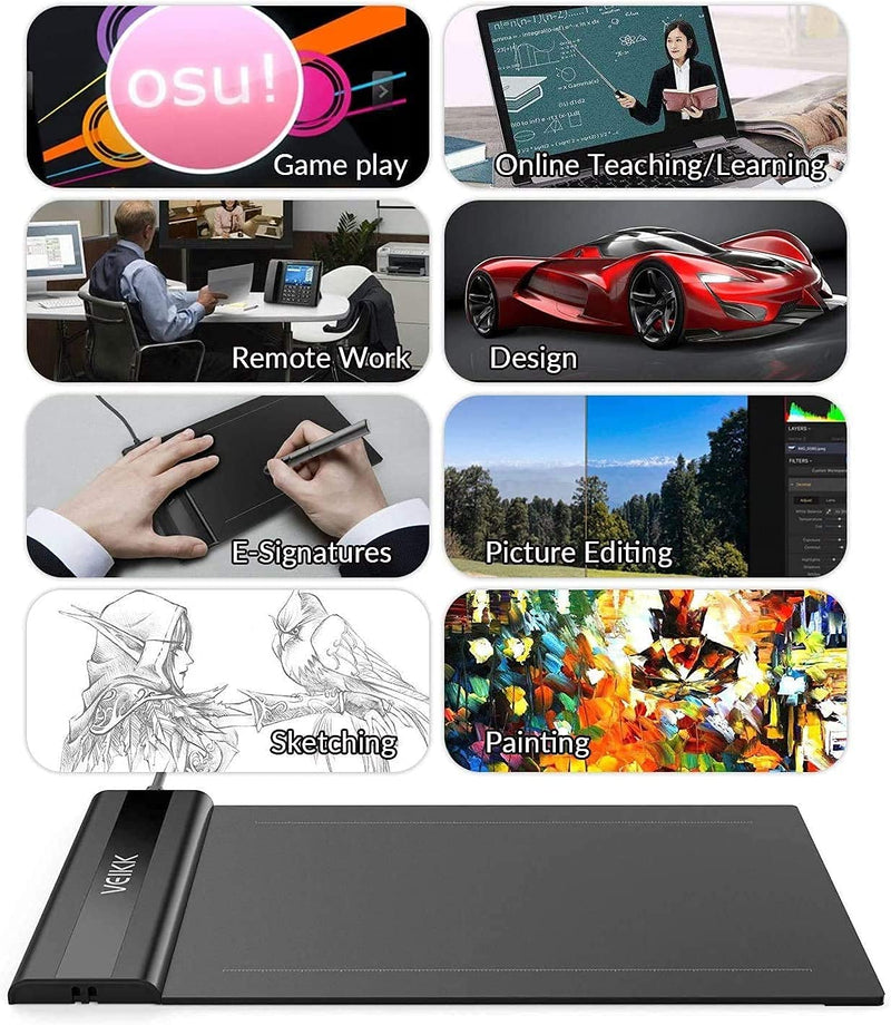  [AUSTRALIA] - VEIKK S640 Graphic Drawing Tablet, 6x4 inch Ultrathin Tablet with 8192 Level Battery-Free Pen, Support Linux/Windows/Mac/Andorid OS, Perfect for Play OSU, Panting, Sketch, Design, Online Teaching