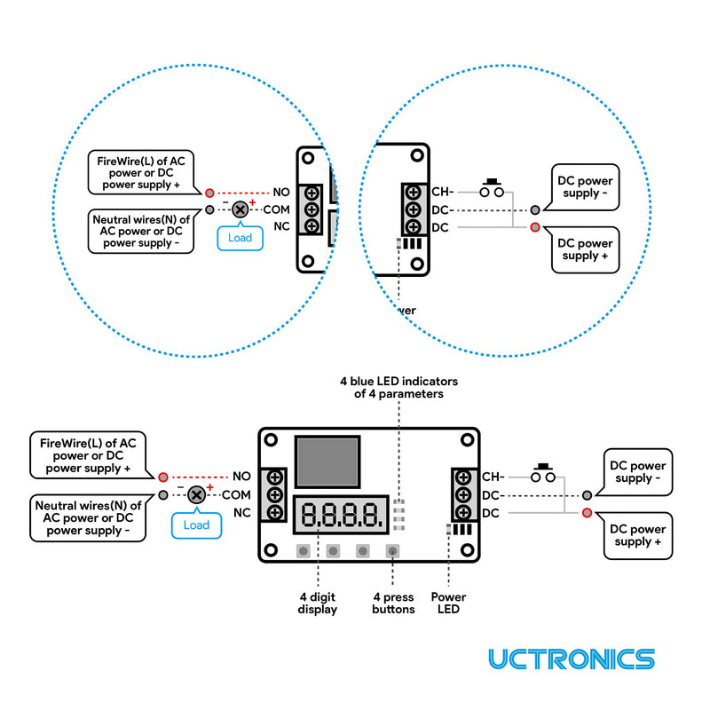 UCTRONICS DC 12V Programmable Time Delay Relay Module with Metal Enclo ...