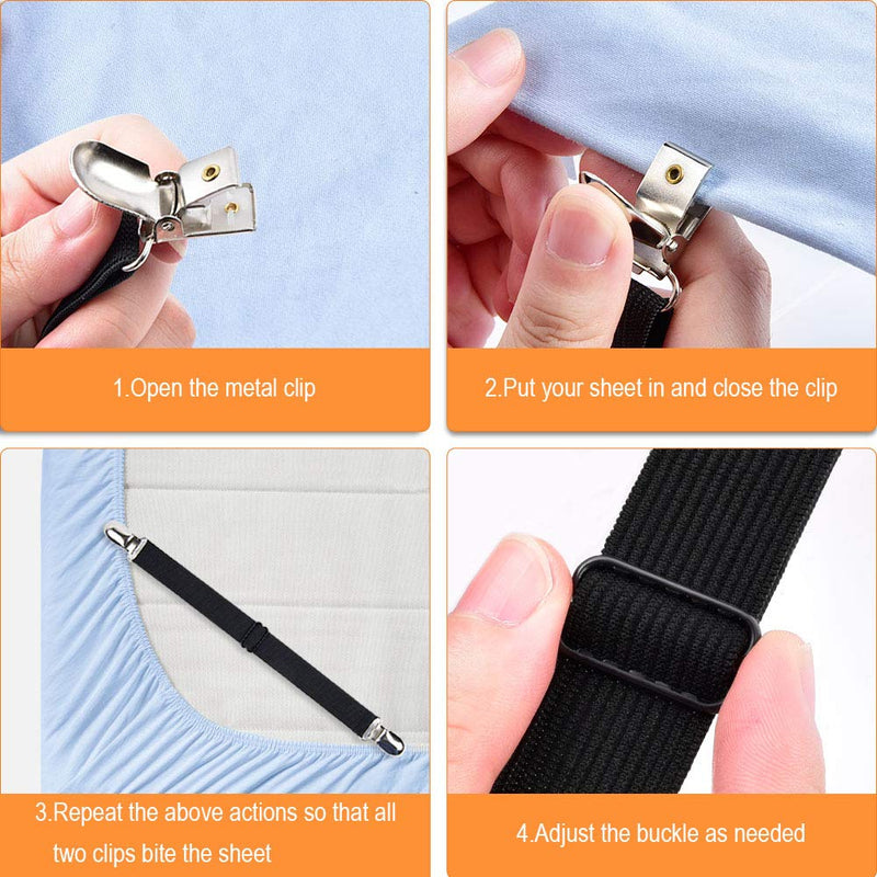  [AUSTRALIA] - Sopito Bed Sheet Fasteners, 4pcs Adjustable Sheet Straps Heavy Duty Bed Sheet Grippers Suspenders for Mattresses Fitted Sheets Flat Sheets, Black
