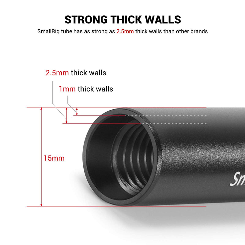  [AUSTRALIA] - SMALLRIG 16 Inches (40 cm) Black Aluminum Alloy 15mm Rod with M12 Female Thread, Pack of 2 – 1054 16"