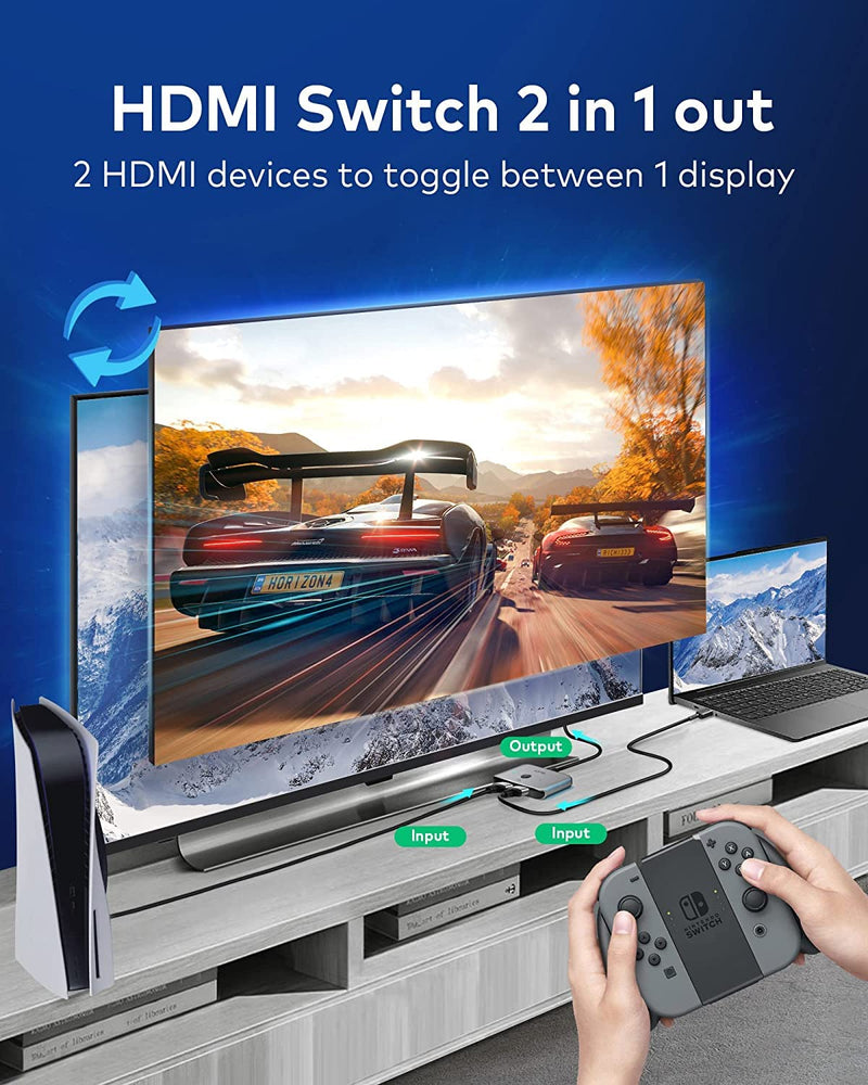 [AUSTRALIA] - llano HDMI 2.1 Switch, Ultra HD 8K Bi-Directional HDMI Switcher Splitter Supports 4K@120Hz, 8K@60Hz, Aluminum HDMI Switcher Selector for PS4/PS5, Xbox, Roku, Apple TV, Fire Stick, Sony TV