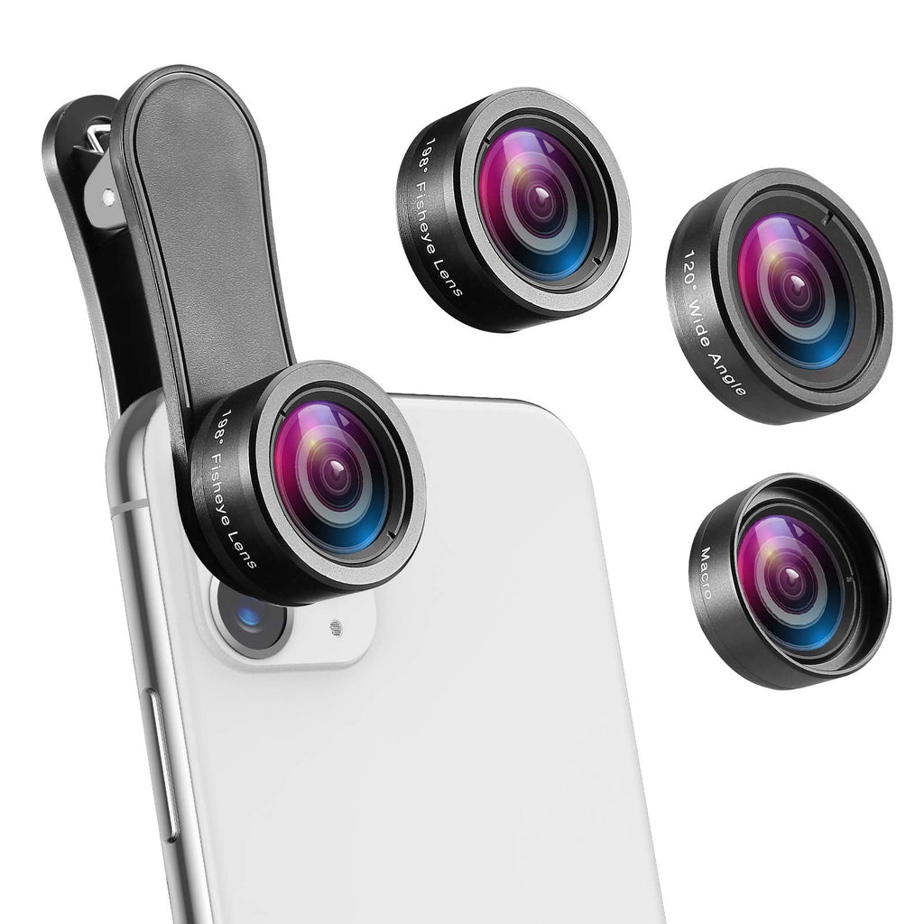  [AUSTRALIA] - Criacr Phone Camera Lens, 198° Fisheye Lens, 15X Macro Lens, 0.65X Wide Angle Lens, Clip-On 3 in 1 Cell Phone Lens for Live Video, Compatible with iPhone 13, X XR, Samsung, Other Smartphones