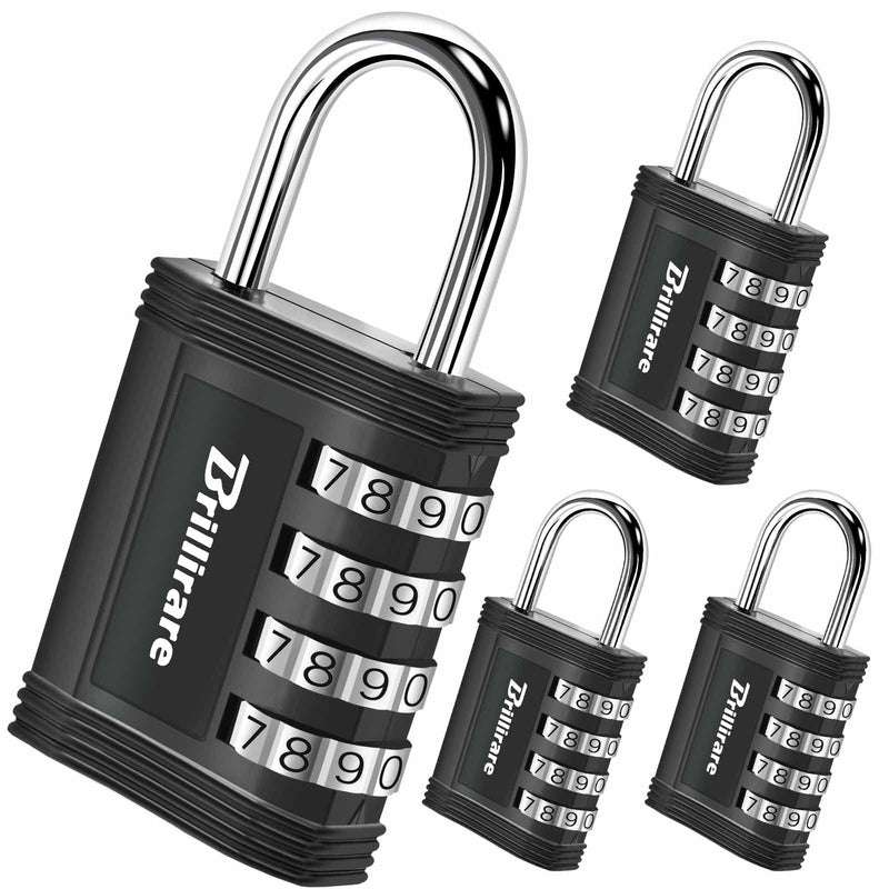  [AUSTRALIA] - 4 Pack Combination Lock, 4-Digit Waterproof Padlock, Zinc Alloy Outdoor Keyless Resettable Travel Luggage Locks for Backpack, Gym Locker, Hasp, Fence, Gate, Case, Toolbox-by BRILLIRARE
