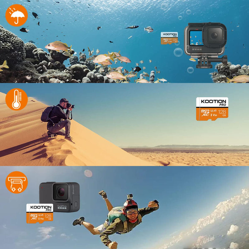  [AUSTRALIA] - KOOTION 128GB Micro SD Card 3-Pack Ultra MicroSDXC Memory Card UHS-I U3 A1 V30 for 4K UHD & GoPro & Drone & Action Camera, High-Speed Mini SD Card with Adapter for Android Smartphone, Fire Tablet