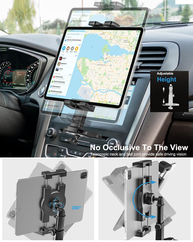  [AUSTRALIA] - woleyi CD Slot Tablet Holder for Car - [ Height Adjustable] Car Tablet Mount CD Player, Ultra Sturdy Car CD Tray Tablet Stand for iPad Pro 12.9 Air Mini, Galaxy Tabs, Cell Phones, Fire, 4-13" Devices