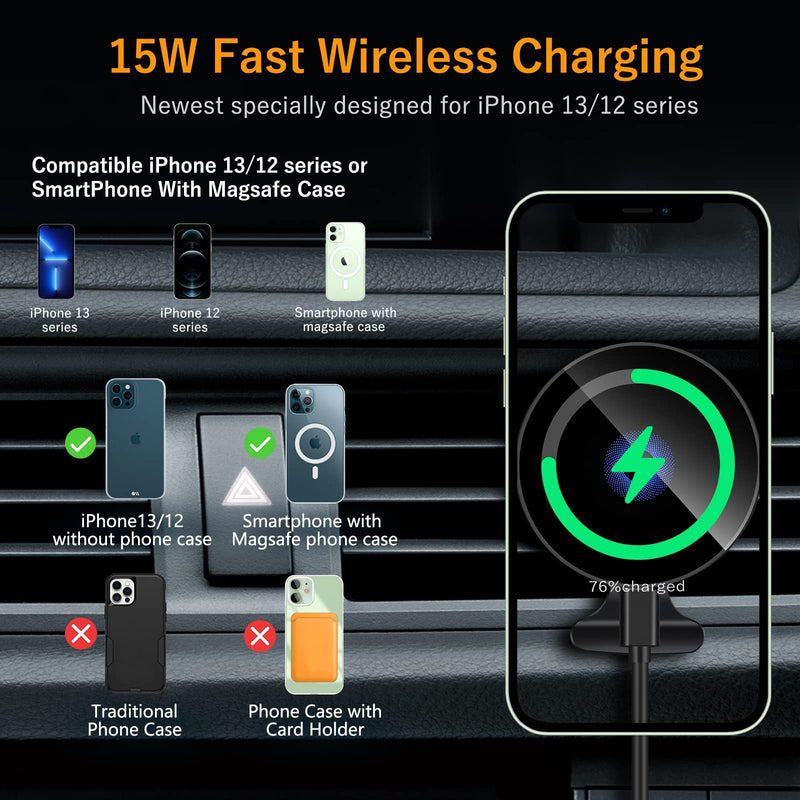  [AUSTRALIA] - Piosoo 15W Magnetic Wireless Car Charger CD Slot Mount for iPhone 13/13 Pro/13 Pro Max/13 mini/12/12 Pro/12 Pro Max,Powerful Suction Auto-Alignment Mag-Safe Car Mount, Compatible with Mag-Safe Cases