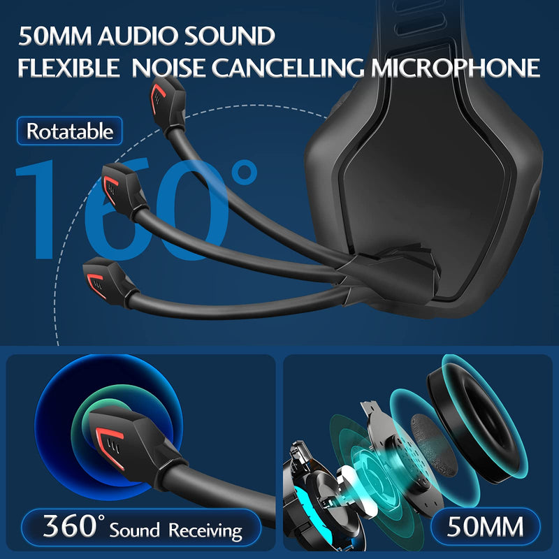  [AUSTRALIA] - Wireless Headset with Microphone, BEAVIIOO 2.4G Gaming Headset for PC/PS4/PS5/-50 Hours, Headphones Gamer with USB Port, Wired Mode for Xbox/Switch, Bluetooth Mode for Phone/TV 2.4GHz Wireless+Bluetooth