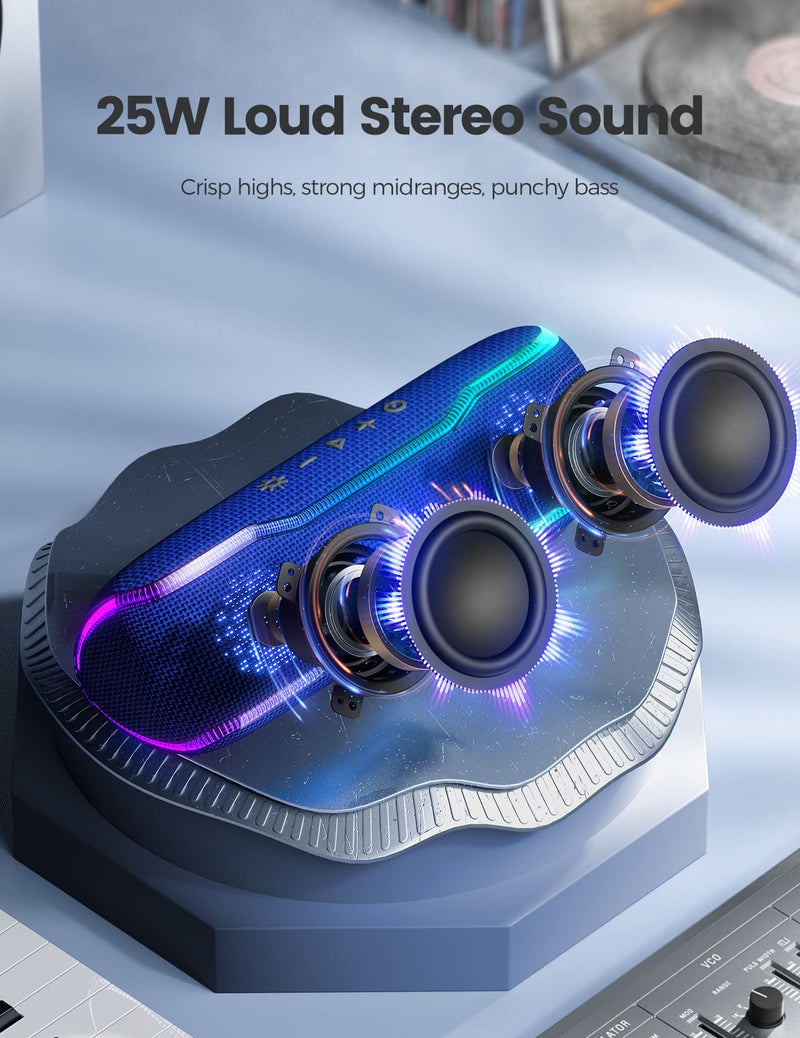  [AUSTRALIA] - ERKEISEHN Bluetooth Speaker, IPX7 Waterproof Wireless Speaker with Colorful Flashing Light, 25W Super Bass with 24H Playtime, 100ft Bluetooth Range, TWS Pairing for Outdoor, Home, Party, Beach, Travel Blue