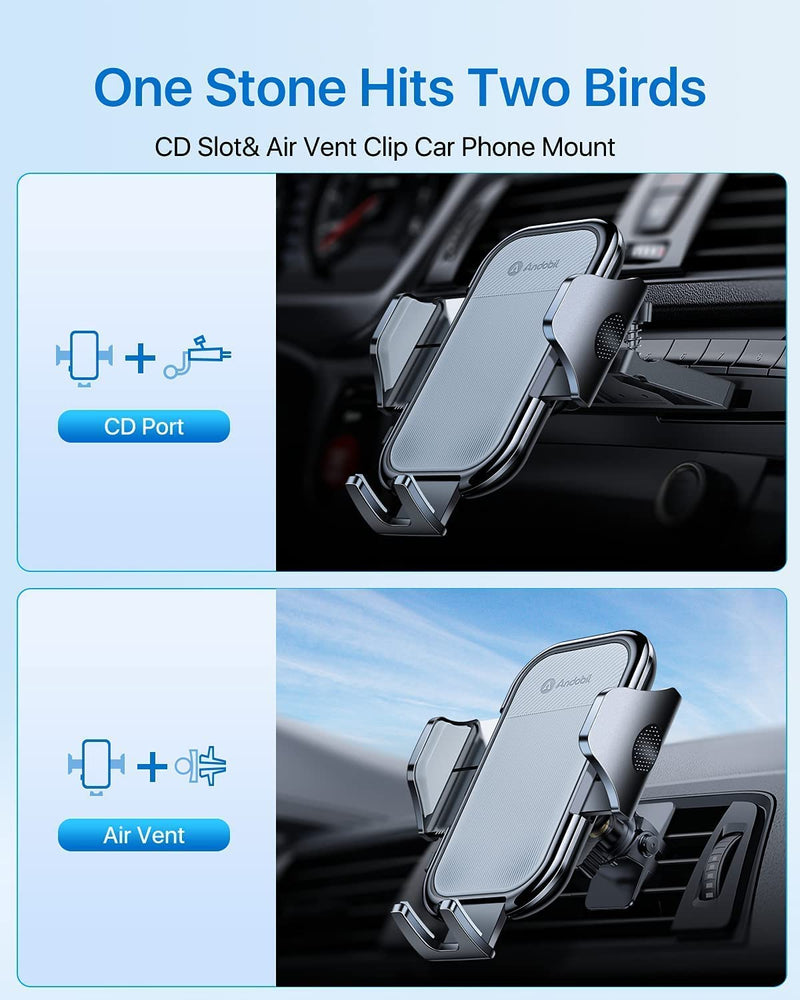  [AUSTRALIA] - andobil CD Slot Phone Mount [Military Grade] [Anti-Shake & Anti-Drop] CD Phone Holder for Car, Super Stable Air Vent and CD Player Phone Mount (Two Clips) Compatible with All iPhone and Android Phones