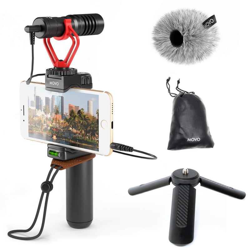  [AUSTRALIA] - Movo Smartphone Video Rig with Tripod, Shotgun Microphone, Grip Handle, Wrist Strap Compatible with iPhone, Android and Other Smartphones - Perfect for TIK Tok or Vlogging Equipment