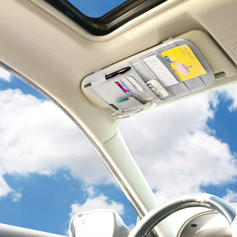  [AUSTRALIA] - VXAR Car Sun Visor Organizer Pocket Storage Pouch Case Leather Holder Portable (Grey 3 Mesh) 3 Mesh grey