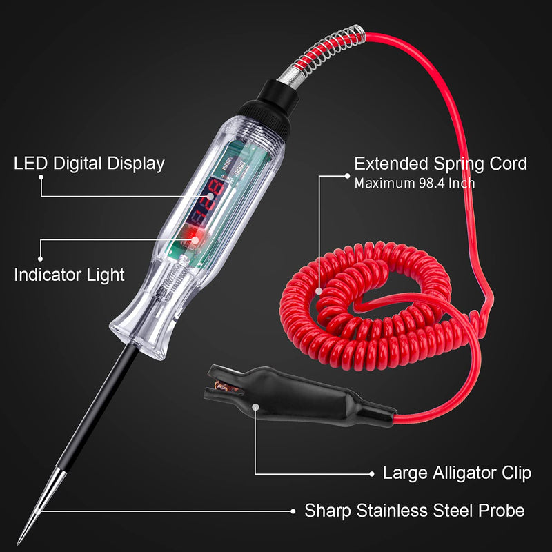Premium Digital LED Automotive Circuit Tester, DC 2.6V-32V Test Light with Portable PU Extended Spring Wire, Vehicle Circuits Low Voltage Light Tester with Sharp Stainless Probe - LeoForward Australia