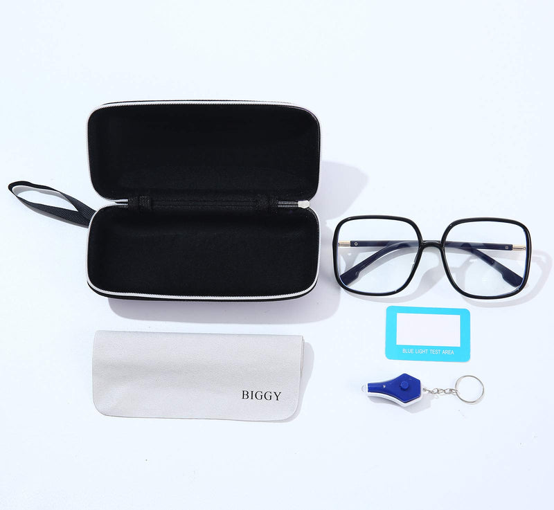 BIGGY Oversized Square Blue Light Blocking Glasses - Ultralight Fashion Nerd Frames for Women Men Black - LeoForward Australia