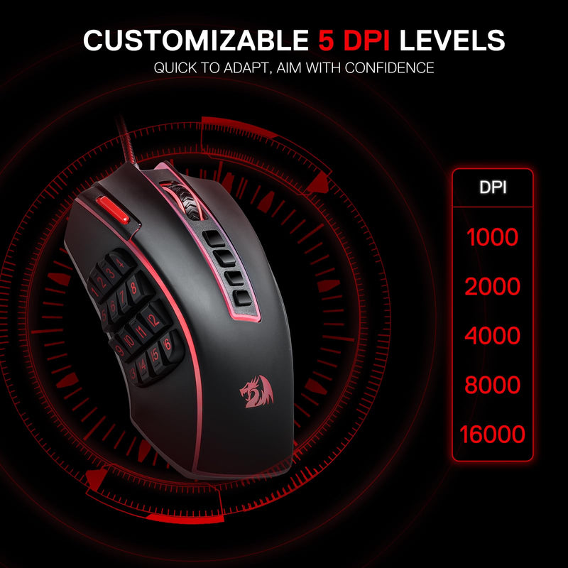  [AUSTRALIA] - Redragon M990 MMO Gaming Mouse, 32000 DPI High Precision Wired RGB Gamer Mouse w/23 Programmable Buttons, 16 Side Macro Keys, Software Supports, Aluminum Base Black Wired M990