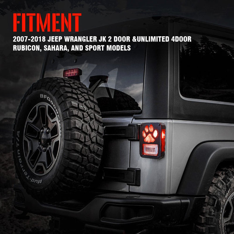  [AUSTRALIA] - Xprite Tail Light Cover Guard" Dog Paw" for 2007-2018 Jeep Wrangler JK Unlimited Taillights- Pair