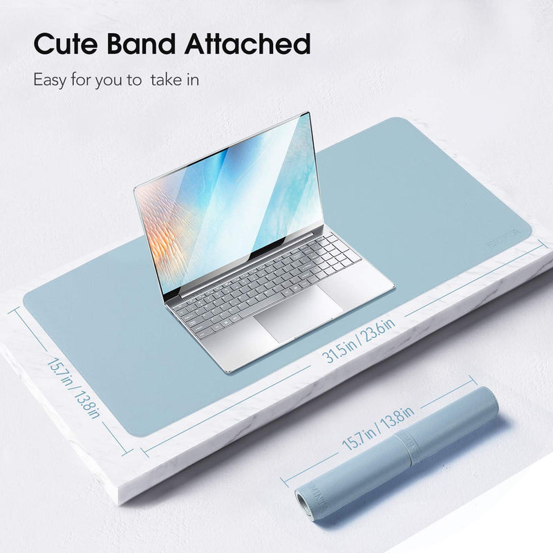 Dual-Sided Desk Pad Office Desk Mat, EMINTA Ultra Thin Waterproof PU Leather Mouse Pad Desk Blotter Protector, Desk Writing Mat for Office/Home (Light Blue/Silver, 31.5" x 15.7") Light Blue/Sliver 31.5" x 15.7" - LeoForward Australia