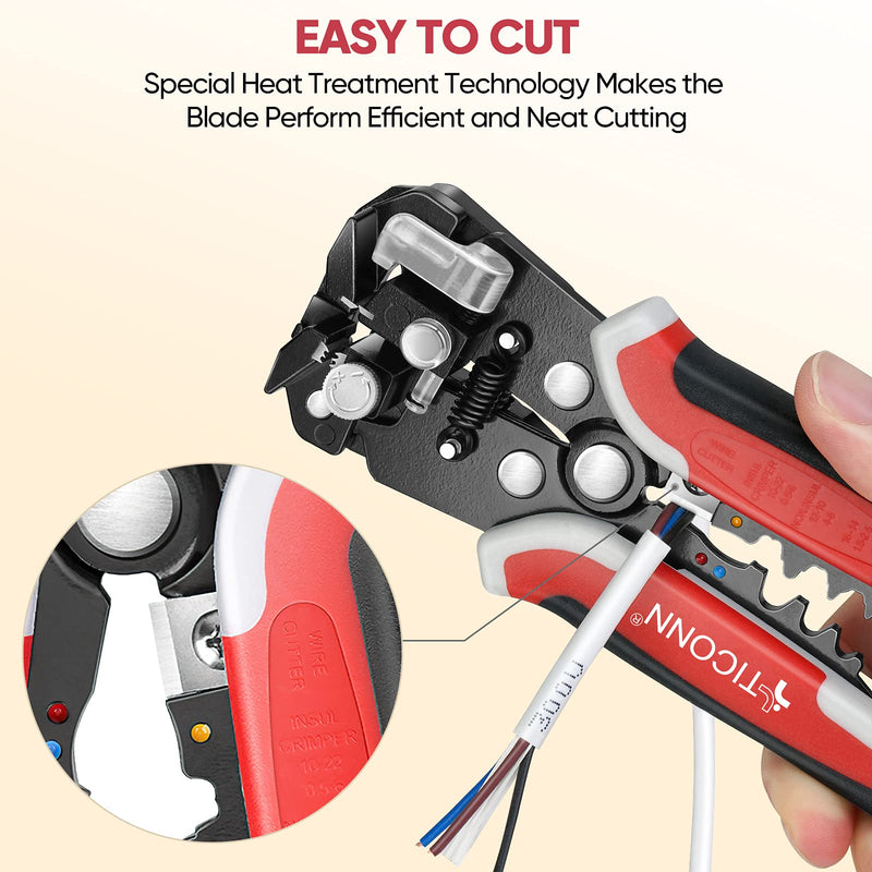  [AUSTRALIA] - TICONN Automatic Wire Stripper Tool, 3 in 1 Wire Cutters Crimper Pliers Electrician Tools for 24–10 AWG Wire Stripping, Cutting and Crimping (Red) 24-10 AW Red