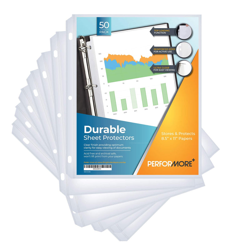  [AUSTRALIA] - 50 Sheet Protectors, Durable Clear Page Protectors 8.5 X 11 Inch for 3 Ring Binder, Plastic Sheet Sleeves, Durable Top Loading Paper Protector with Reinforced Holes, Archival Safe