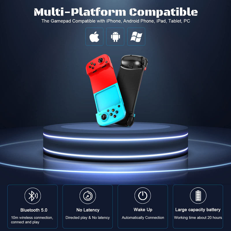  [AUSTRALIA] - Joso Wireless Game Controller for iOS, Android, PC, Bluetooth Gamepad Joysticks for iPhone13/12/11/X, iPad Mini/Air/Pro, Mac, MacBook, Tablets, Samsung Galaxy, Steam, COD Mobile, Apex - Direct Play (Blue+Red) Blue+Red