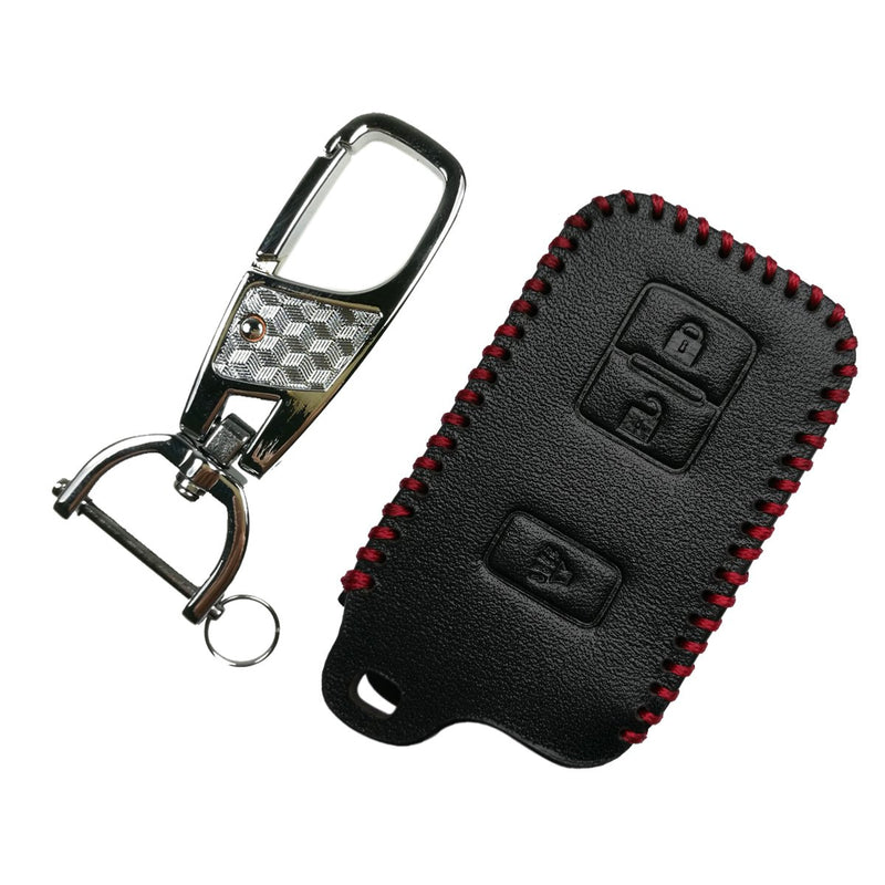  [AUSTRALIA] - Coolbestda Leather Smart Key Fob Remote Cover Case Protector Keyless Entry Skin for 2017 2016 Toyota Tacoma Land Cruise Prius V RAV4 Black Leather