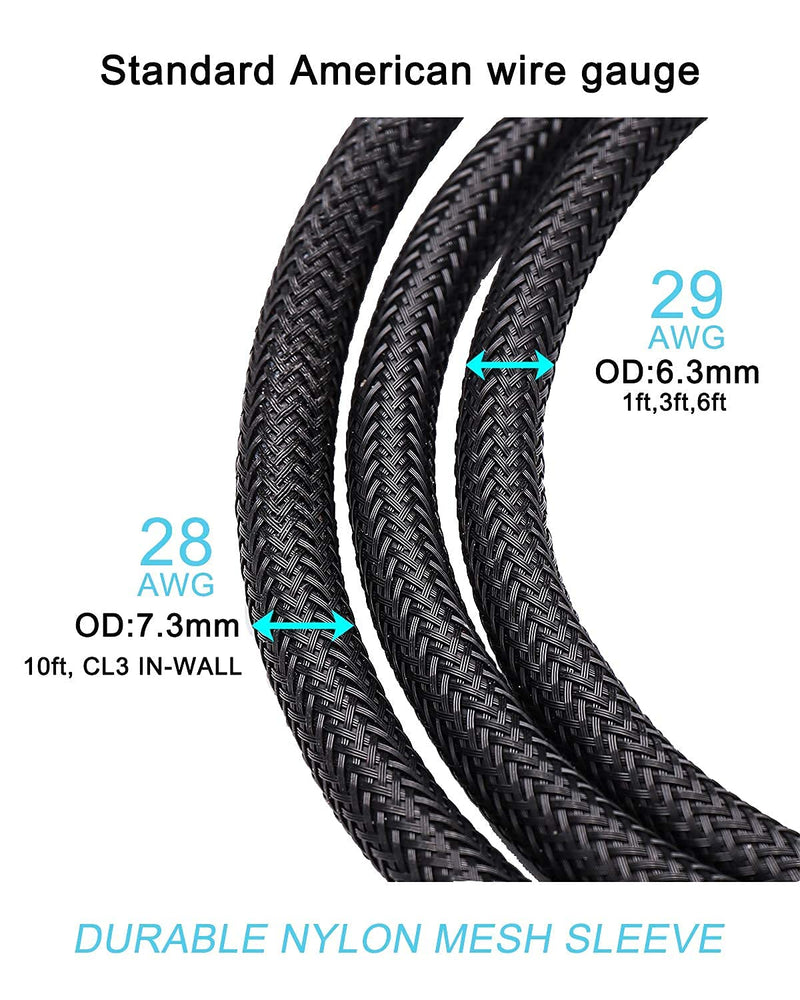  [AUSTRALIA] - Pacroban 8K HDMI 2.1 Braided Cable (30ft) CL3 Rated Supports 48Gbps Ultra High Speed, 10K 8K 5K 4K at 120Hz, 60Hz Dynamic HDR, Dolby Vision, Dolby Atmos, in-Wall Safe 1 30Ft