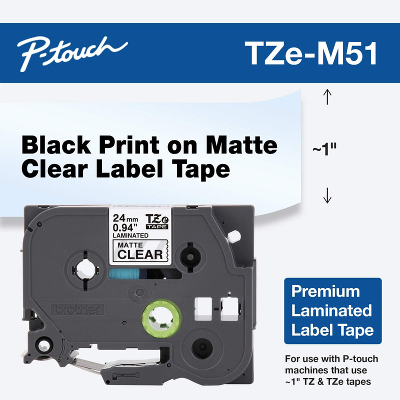  [AUSTRALIA] - Brother P-touch TZe-M51 Black Print on Premium Matte Clear Laminated Tape 24mm (0.94”) wide x 8m (26.2’) long