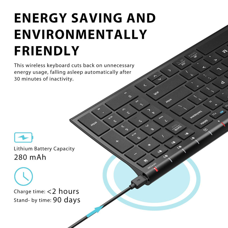  [AUSTRALIA] - [2021 Upgraded] iClever BK10 Bluetooth Keyboard, Universal Wireless Keyboard, Rechargeable Bluetooth 5.1 Multi Device Keyboard with Number Pad Full Size Stable Connection for Windows, iOS, Android