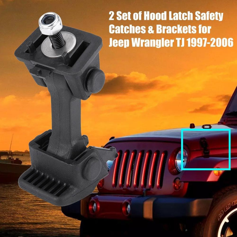 2 Set Hood Latch Safety Catches & Brackets for Jeep Wrangler TJ 97-06 55176636AD 55395652AC - LeoForward Australia