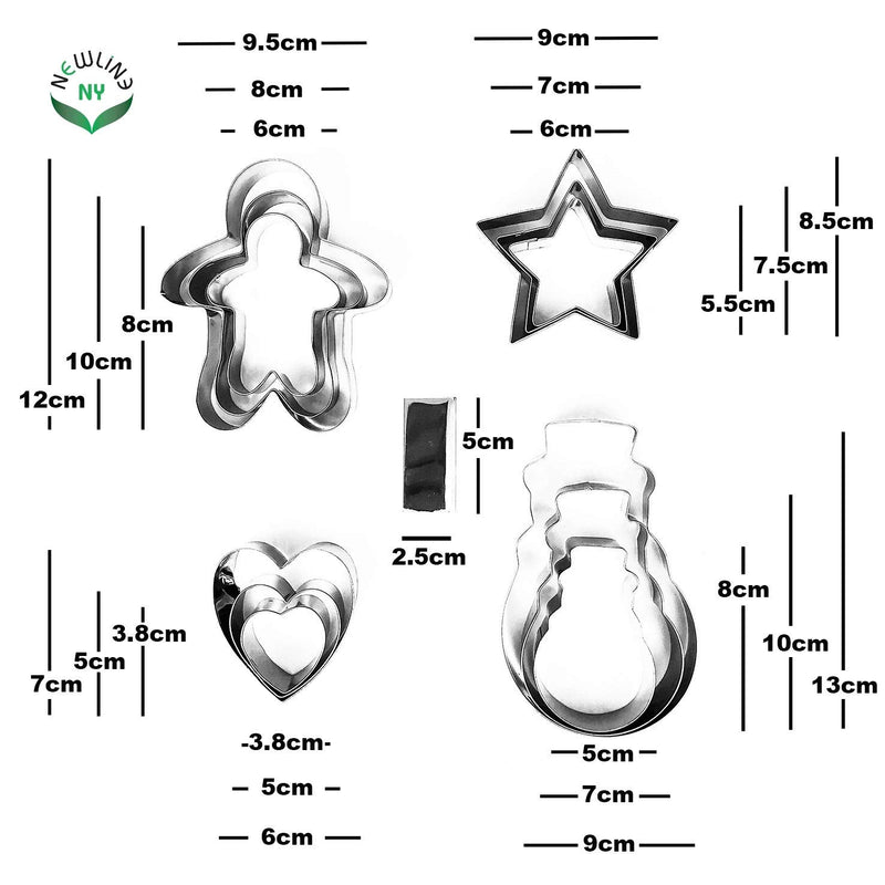  [AUSTRALIA] - NewlineNY Stainless Steel 13 Pieces Cookie Mold Biscuit Pastry Cutter Set, Man, Star, Heart, Snowman & a Cutter Blade 13 pcs