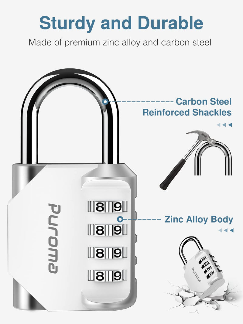  [AUSTRALIA] - Puroma 2 Pack Combination Lock 4 Digit Outdoor Waterproof Padlock for School Gym Locker, Sports Locker, Fence, Toolbox, Gate, Case, Hasp Storage (Silver) Silver