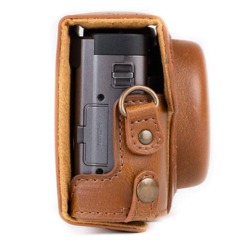  [AUSTRALIA] - MegaGear MG1260 Ever Ready Leather Camera Case compatible with Panasonic Lumix DC-ZS80, DC-ZS70, DC-TZ95, DC-TZ90 - Light Brown