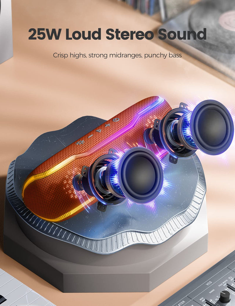  [AUSTRALIA] - ERKEISEHN Bluetooth Speaker, IPX7 Waterproof Wireless Speaker with Colorful Flashing Light, 25W Super Bass with 24H Playtime, 100ft Bluetooth Range, TWS Pairing for Outdoor, Home, Party, Beach, Travel Orange
