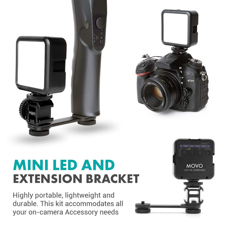  [AUSTRALIA] - Movo LED-XS Camera Light and VB05 Cold Shoe Extension Bar - LED Video Light and Cold Shoe Mount for Gimbal Tripod - Smartphone Vlogging Gear Compatible with DJI Osmo, GoPro, DSLR, iPhone, and Android