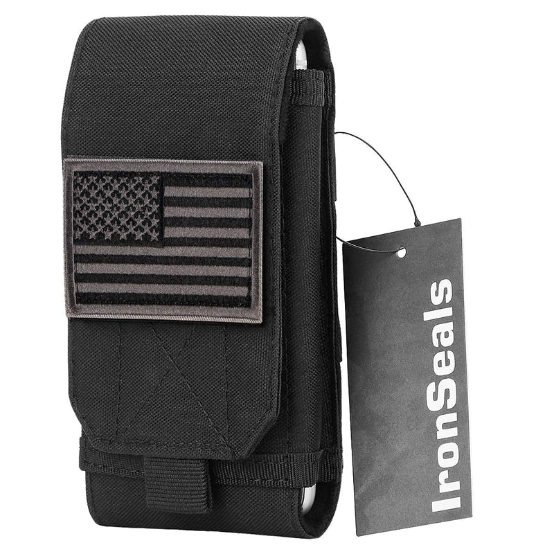  [AUSTRALIA] - IronSeals Tactical Molle Phone Cover Case, Heavy Duty Loop Belt Holster Pouch with Flag Patch for iPhone 13 Pro Max/13 Pro/13/12 Pro Max/12 Pro/12/11 Pro Max/Xs Max/XR/X, Samsung S21/S20/S10, Size L Black #1