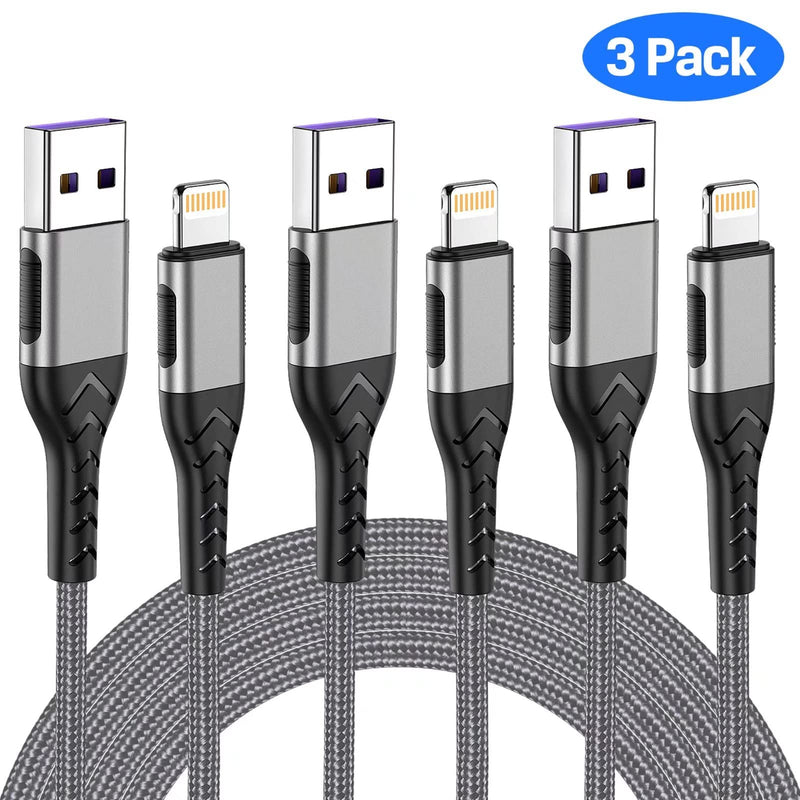  [AUSTRALIA] - iPhone Charger, [Apple MFi Certified] 3Pack 6FT USB A Cable for Long Charger Cable, Fast iPhone Charging Cord Compatible with with iPhone Xs Max/XS/XR/X/8/7/6S/6/Plus/SE/iPad(Silver) Silver