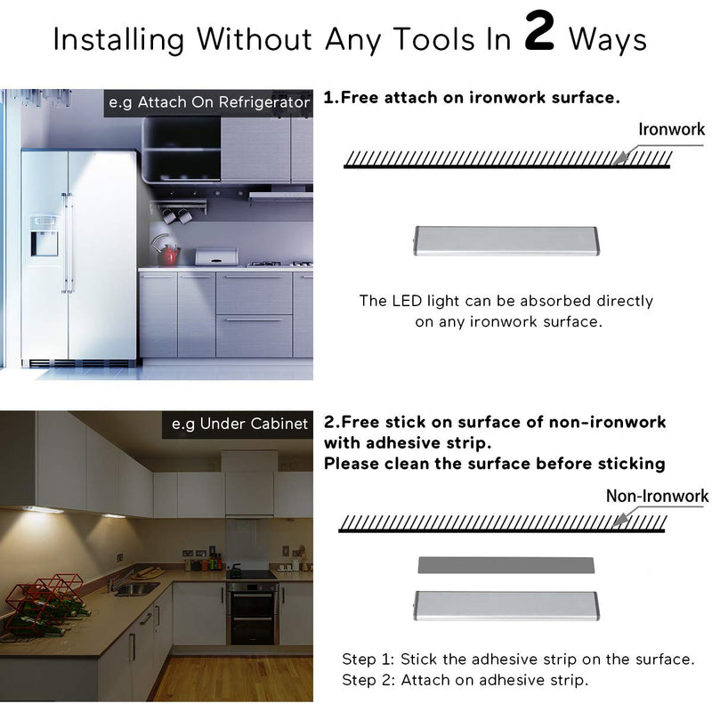 Motion Sensor Cabinet Light,Under Counter Closet Lighting, 10 LED Wireless USB Rechargeable Kitchen Lights,Battery Operated Lights,Stick On Lights for Wardrobe,Closets,Cupboard,Warm White-2Pack Silver-warm White Light - LeoForward Australia