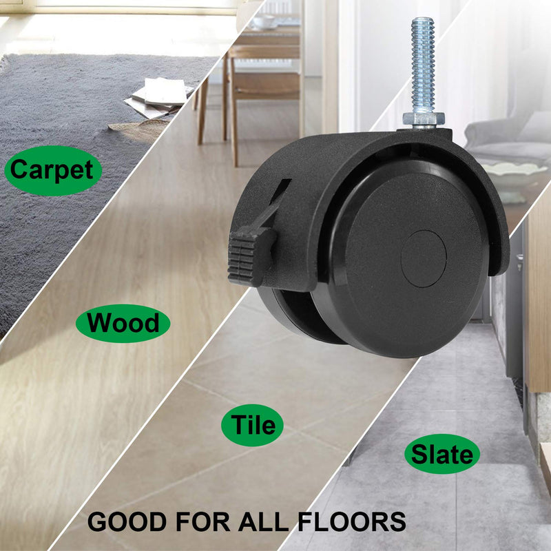  [AUSTRALIA] - AAGUT 2" Swivel Stem Casters with Locking Brakes for Furniture and Shelves,Threaded 5/16"-18x1'', Black Replacement Caster Set of 4 5/16" - 18 x1" Stem