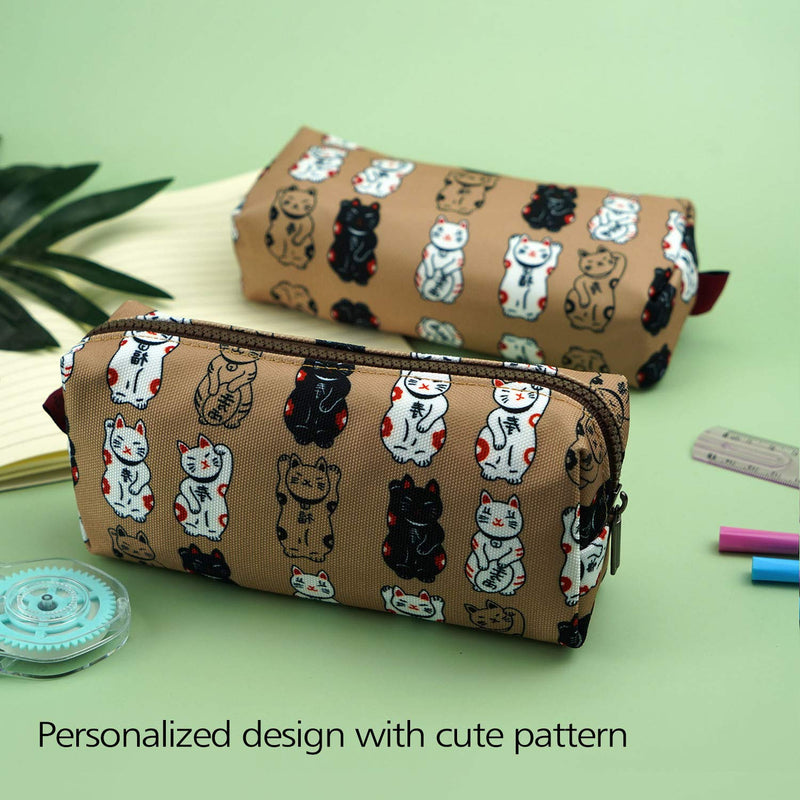 Lucky Japanese Cat Pencil Case Cute Maneki Neko Cat Pencil Bag Pouch Case Makeup Cosmetic Bag Kawaii Gadget Box Stationary gray - LeoForward Australia