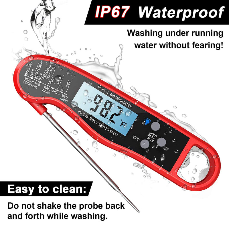  [AUSTRALIA] - Digital Instant Read Meat Thermometer, Waterproof Ultra Fast Food Thermometer with Backlight and Calibration, Kitchen Cooking Thermometer Probe for Grilling Oven Smoker BBQ, Red