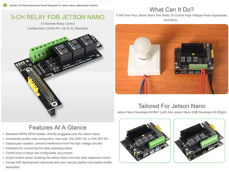  [AUSTRALIA] - Waveshare Quality 3-Ch Relay Expansion Board Designed for Jetson Nano with Optocoupler Isolation