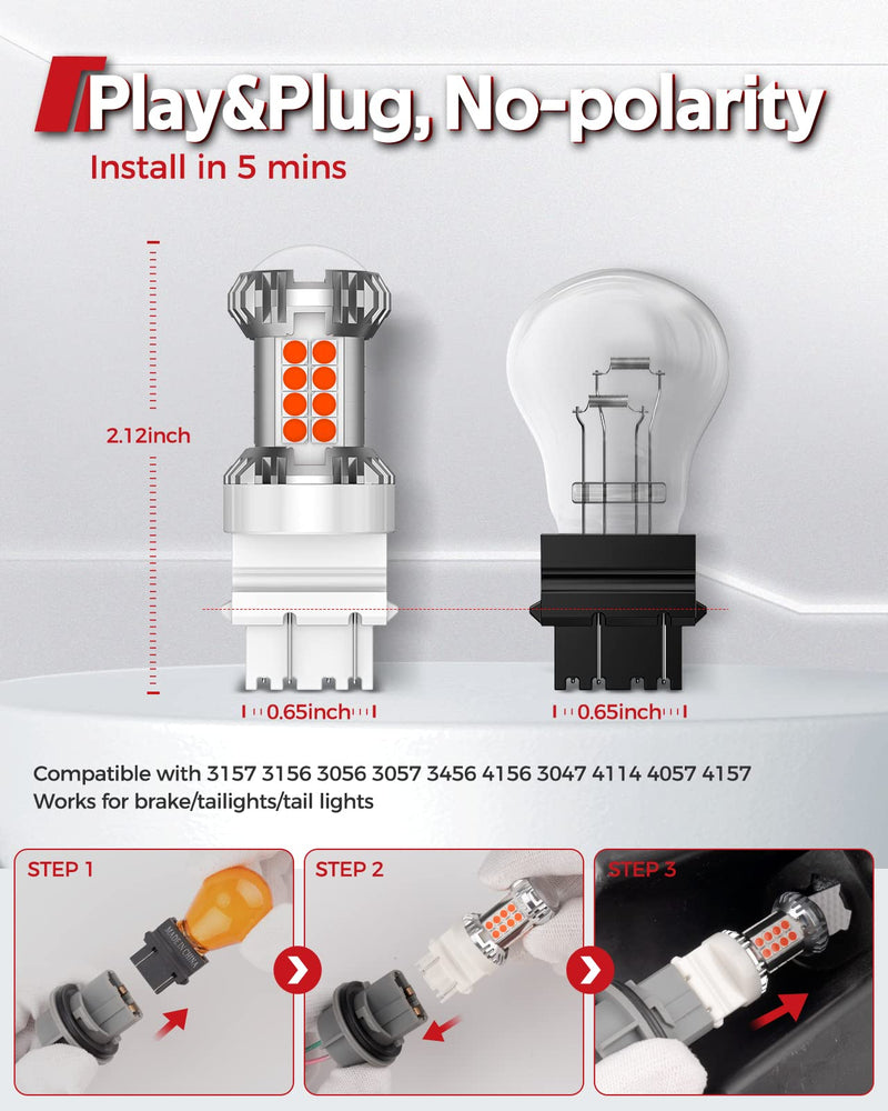  [AUSTRALIA] - Torchbeam 3157 3156 LED Bulb Tail Brake Lights Red 600% Brighter, 3056 3057 4057 4157 3457 Brake Stop High Mount Stop Tail Taillights for Cars, Non-polarity 3157/3156