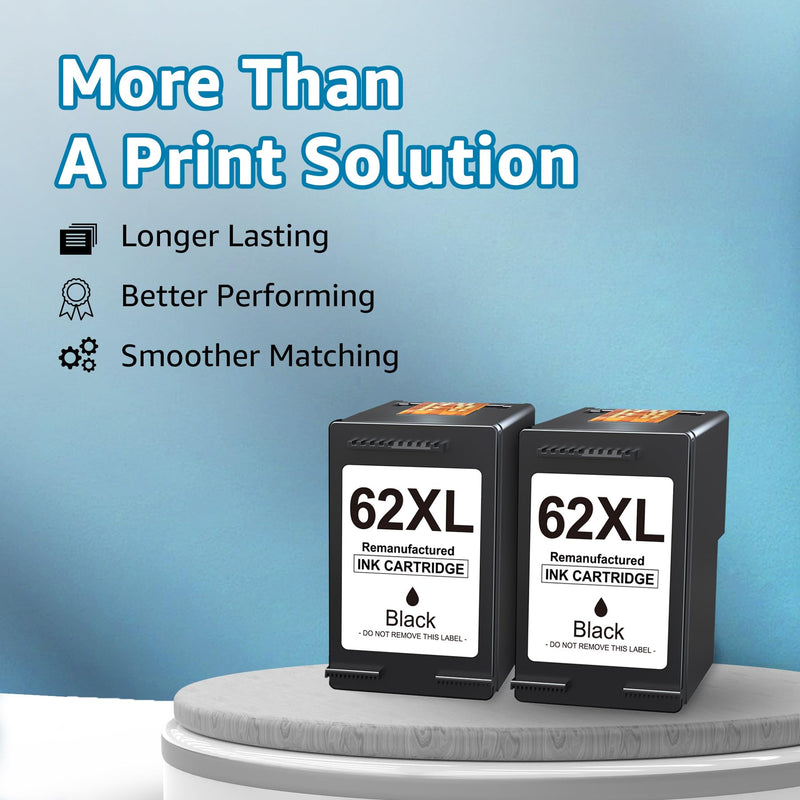  [AUSTRALIA] - 62XL Ink Cartridges Black Replacement for HP 62XL Black Ink Cartridge for HP Ink 62 XL High Yield Work with HP Envy 7640 7645 5660 5540 OfficeJet 5740 8040 OfficeJet 200 250 Series Printer (2 Black)