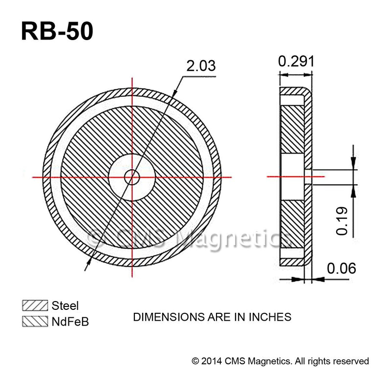 CMS Magnetics Round Base Magnet 35 LB Pulling Power RB50 2" Cup Magnets - 5 Count - LeoForward Australia